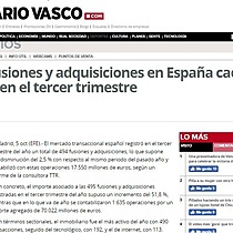 Las fusiones y adquisiciones en Espaa caen el 2,5 % en el tercer trimestre
